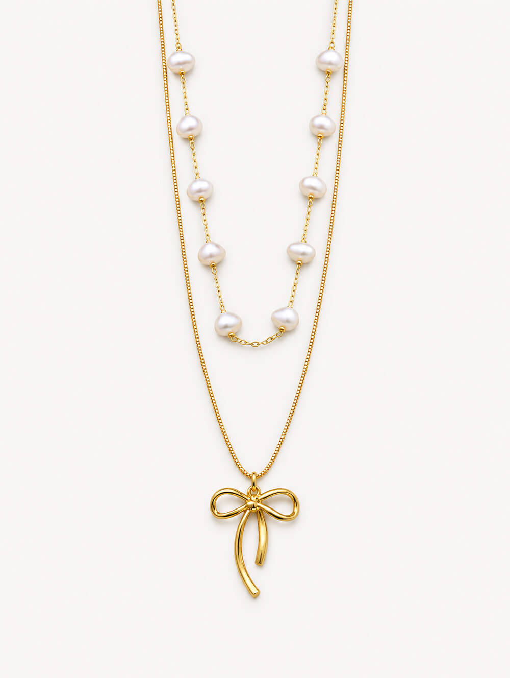 Bow Pearl Double Layer Chain Necklace for Women