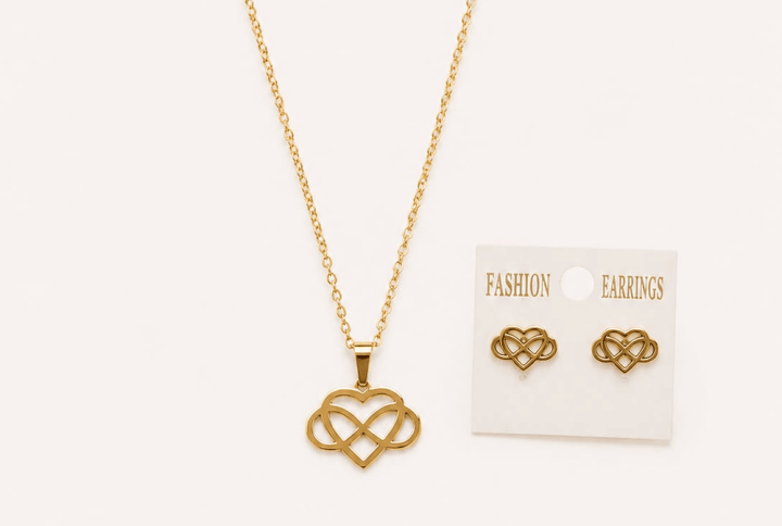 Infinity Heart Pendant Necklace with Matching Stud Earrings, heart chain pendant necklace, heart pendant necklace, heart pendant,heart chain necklace, love pendant necklace, love heart necklace, heart necklace with chain, gold heart pendant necklace, gold plated heart necklace, heart necklace for girlfriend, heart necklace for women, heart pendant for women, dainty heart necklace, minimalist heart necklace, heart necklace gift, heart necklace gift for her, cute heart earrings, heart earrings for women, heart earrings for girls, gold heart earrings, heart stud earrings, heart hoop earrings, dangling heart earrings, heart drop earrings, small heart earrings, minimalist heart earrings, heart earrings gift, heart earrings for girlfriend, heart earrings for Valentine’s Day, heart earrings near me, heart earrings online, heart jewelry, heart ear jewelry, statement jewellery, traditional jewellery set, contemporary jewellery, elegant formal accessory, festive jewellery, bridal jewellery, wedding jewellery, engagement jewellery, reception accessory, party wear jewellery, festive necklace set, saree jewellery, lehenga jewellery, anniversary gift, Valentine’s Day gift, bridesmaid jewellery, birthday gift for her, dainty jewelry, minimalist jewelry, everyday jewelry, girlfriend gift jewelry, anniversary jewelry gift, birthday jewelry gift, Valentine's Day jewelry, romantic jewelry gift, cute gift for girlfriend, jewelry gift for women, affordable jewelry for women, layered bracelets for women, necklace with matching earrings, necklace and earrings set, jewelry set for women, matching jewelry set, pendant necklace and earrings set, matching jewelry set