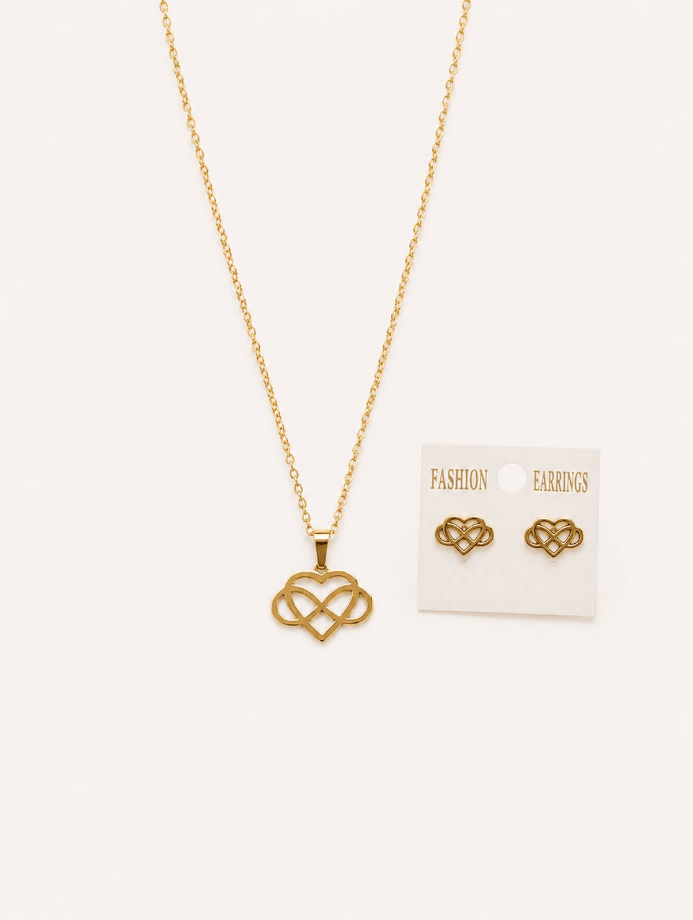 Infinity Heart Pendant Necklace with Matching Stud Earrings