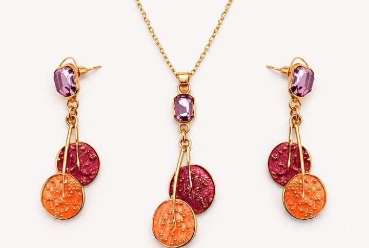 Maroon & Orange Necklace with Earrings, necklace for women, earrings for women, necklace for girls, earrings for girls