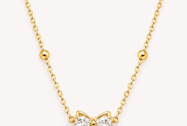 Small Bow Stone Pendant Necklace for Women