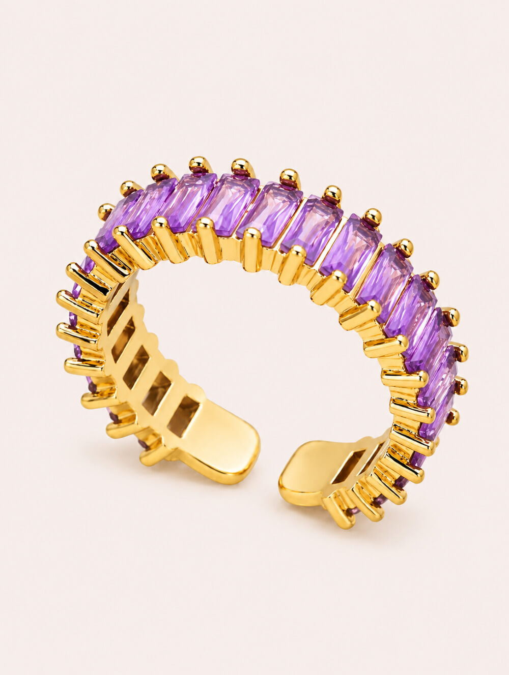 adjustable crystals ring lavender baguette cubic zirconia