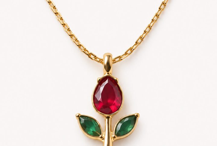 red tulip necklace, red stone necklace, necklace for women, necklace for girls, mini red tulip chain, red stone necklace