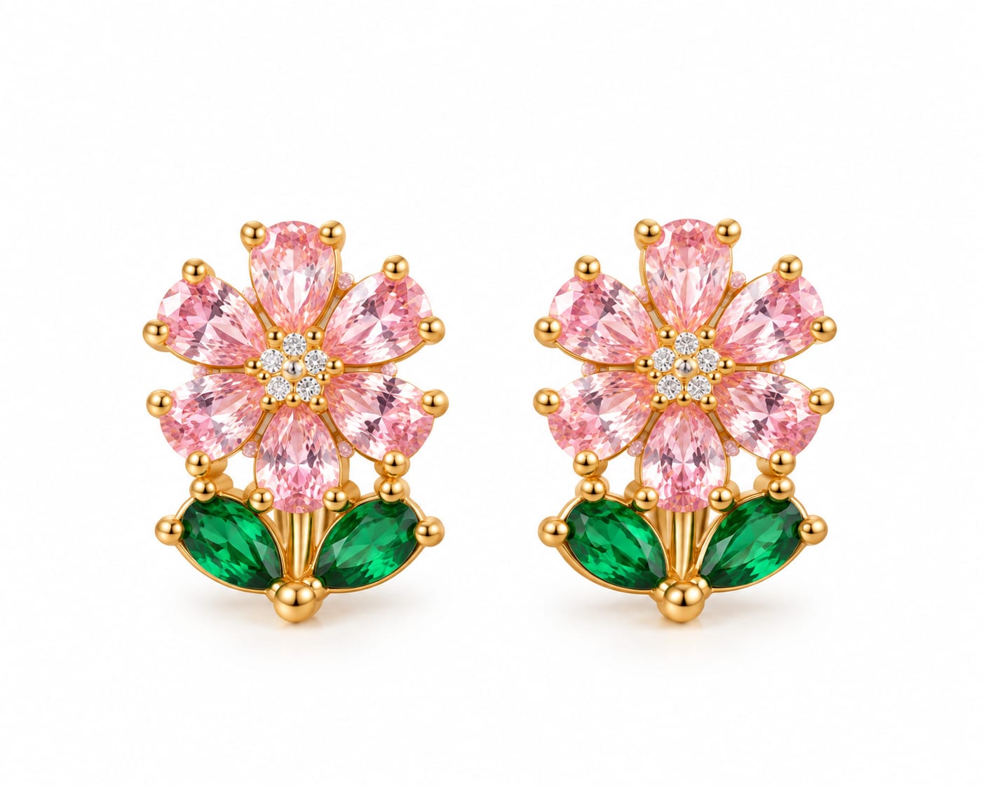pink and green back ball earringd stud earring