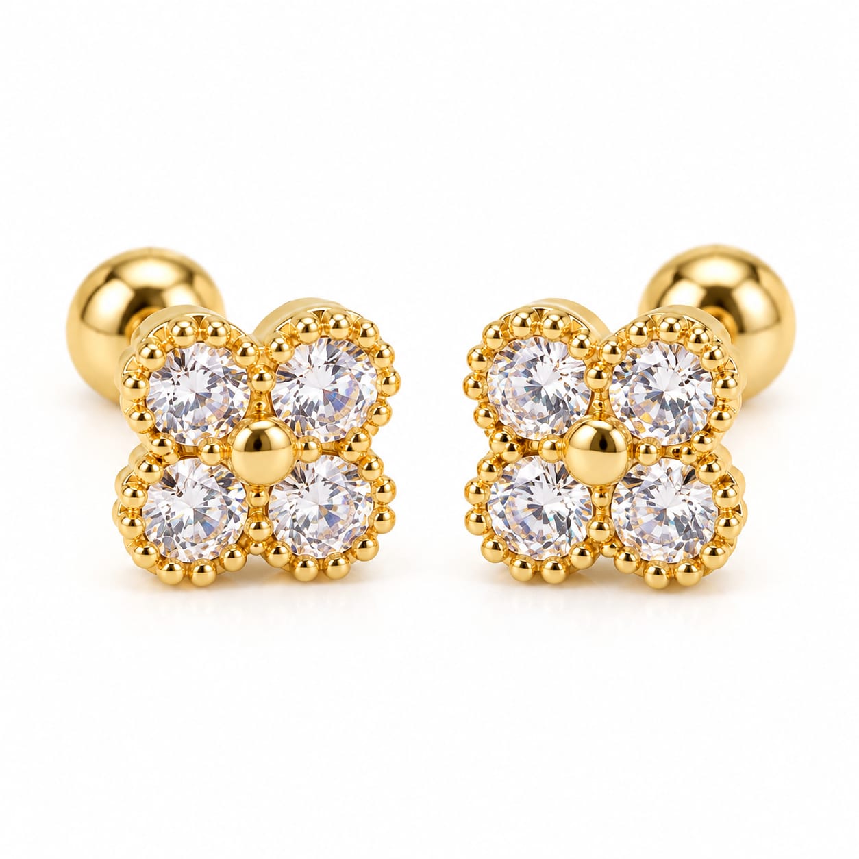 white clover back ball stud earrings