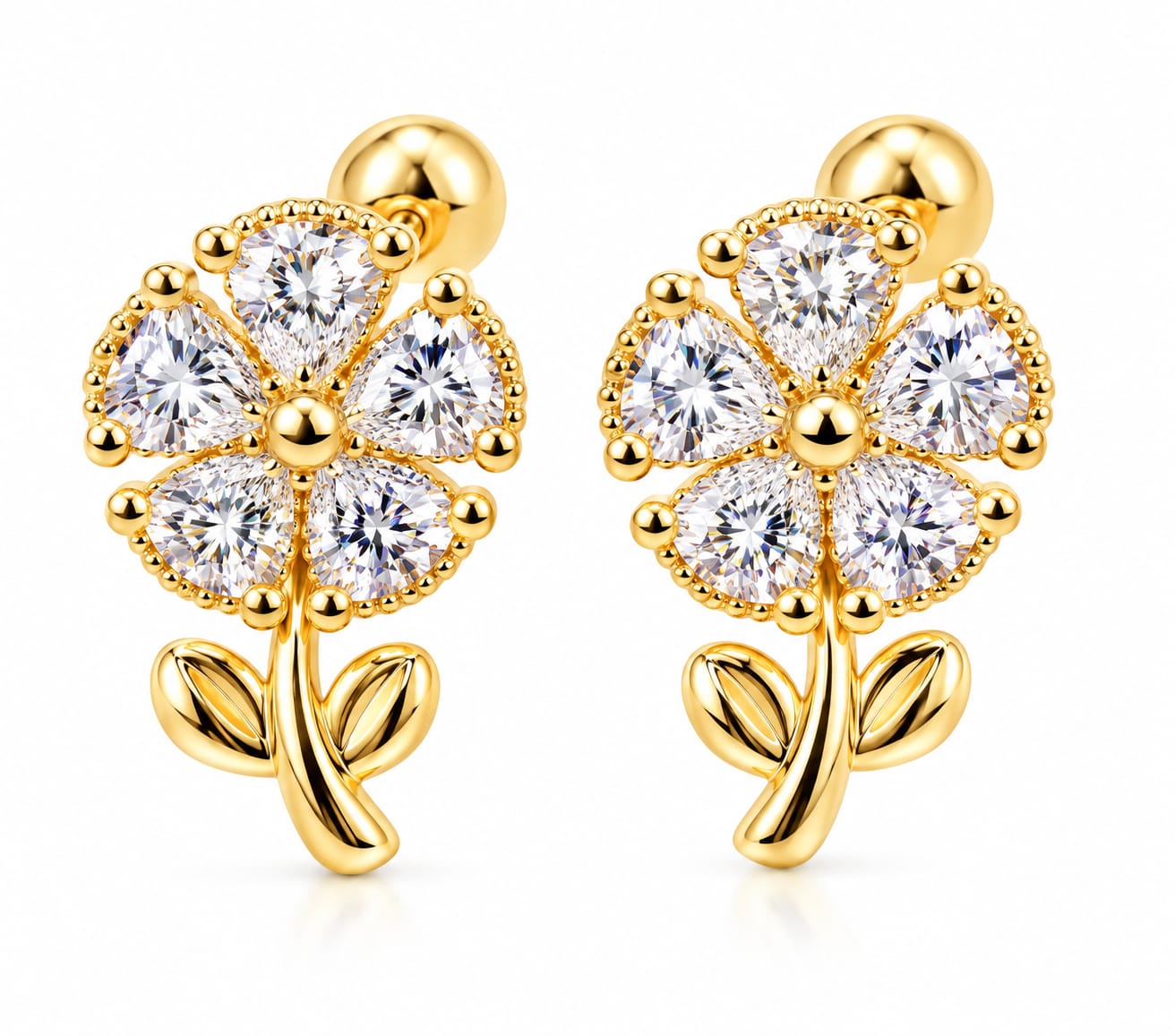 white flower back ball stud earrings